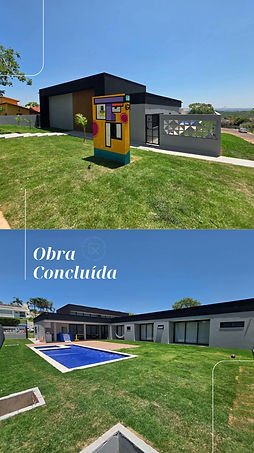 Obra concluída com área externa e piscina